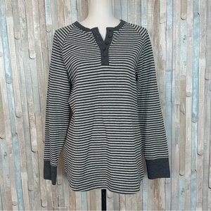 Duluth Trading Co L Womens Striped Longtail T Henley Shirt Top Knit Gray Stripe